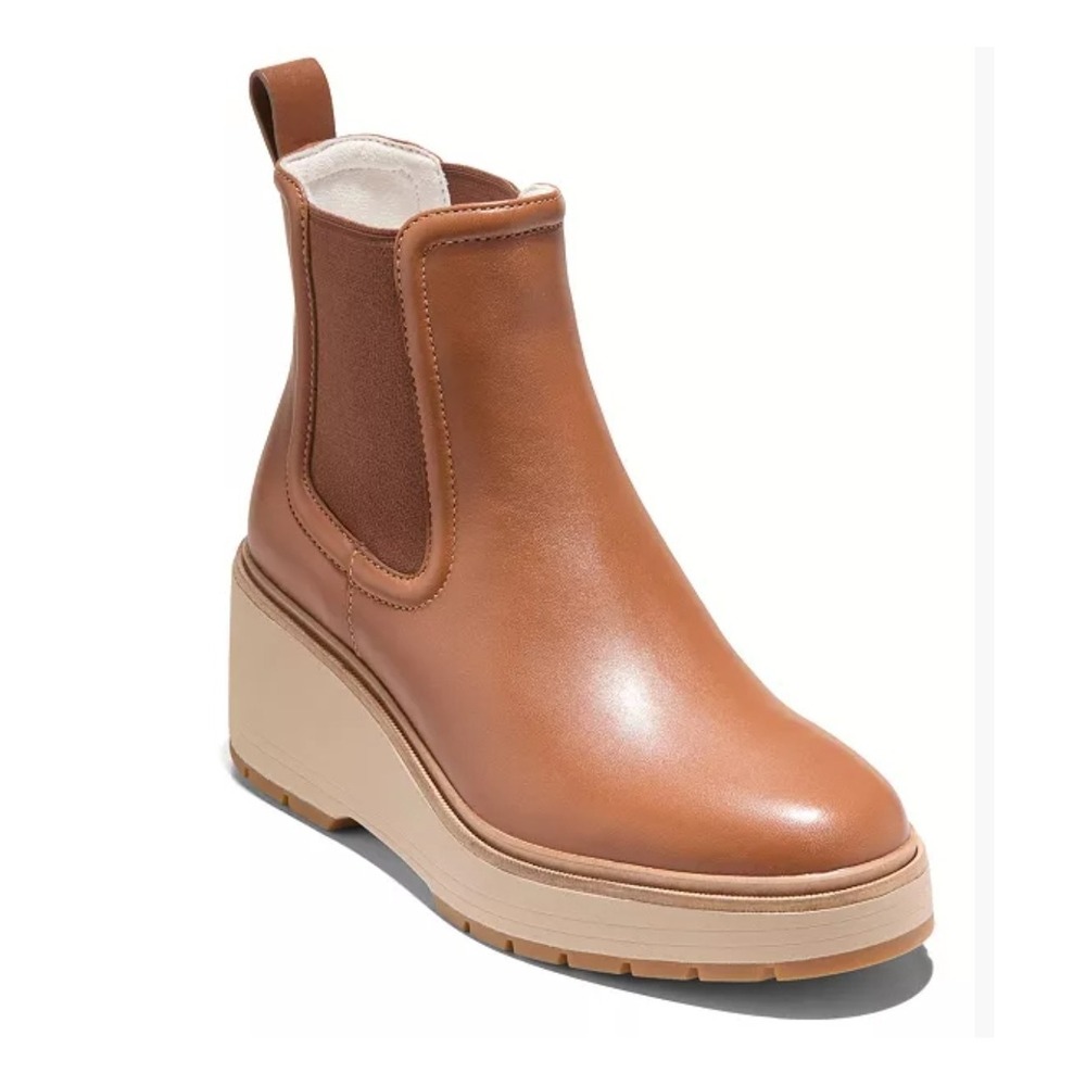 Cole Haan Wms ZERรGRAND Cityquest Waterproof Wedge Boot Brit Tan Sz 10 NEW $225